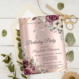 Glitzer Tropfen Rose Gold Floral 75. Geburtstag Einladung