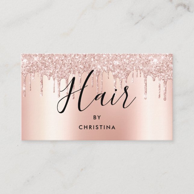 Glitzer Tropfen Rose Gold Metallhaarstylle Visitenkarte (Vorderseite)