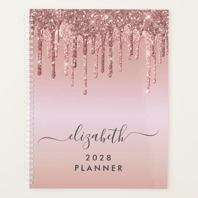 Glitzer Tropfen Rose Gold Personalisiert Planer (Vorderseite)