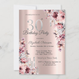 Glitzer Tropfen Rose Gold Pink Blüte 30. Geburtsta Einladung