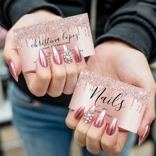 Glitzer Tropfen Rose goldgelbe, elegante Nails Visitenkarte