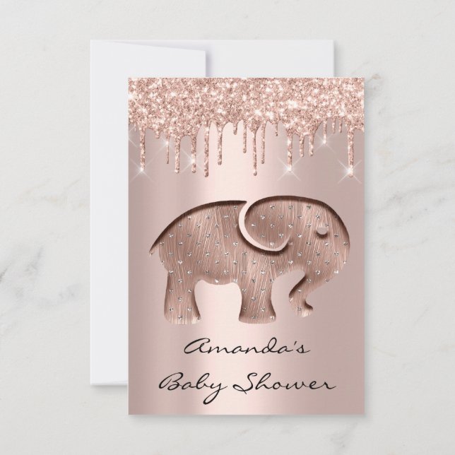 Glitzer Tropfen Rose Kinderdusche Elefant Neu Einladung (Rückseite)