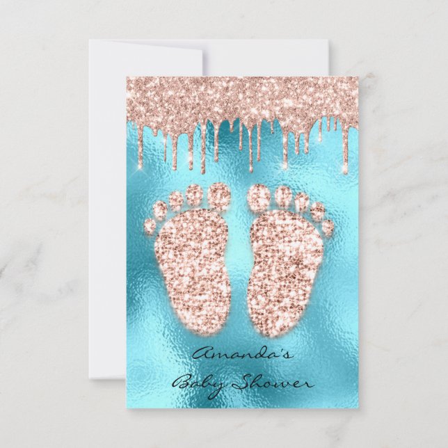 Glitzer Tropfen Rose Ocean Baby Dusche Feet Einladung (Rückseite)