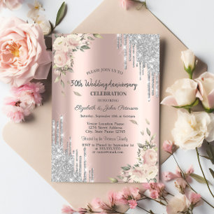 Glitzer Tropfen, Rose, Rose Gold Hochzeit Jahresta Einladung