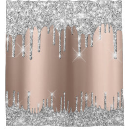 Glitzer Tropfen  Rose Silber Grau Duschvorhang