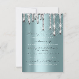 Glitzer Tropfen Silver Aquamarin Bridal Sweet 16.  Einladung