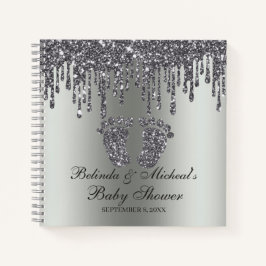 Glitzer Tropfen Silver Feet Baby Showbook Notizbuch