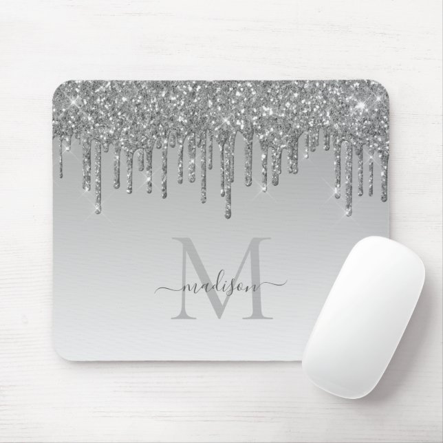 Glitzer Tropfen Silver Gray Sparkle Monogram Elega Mousepad (Mit Mouse)