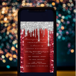 Glitzer Tropfen Silver Red Ruby Bridal Sweet 16. Einladung