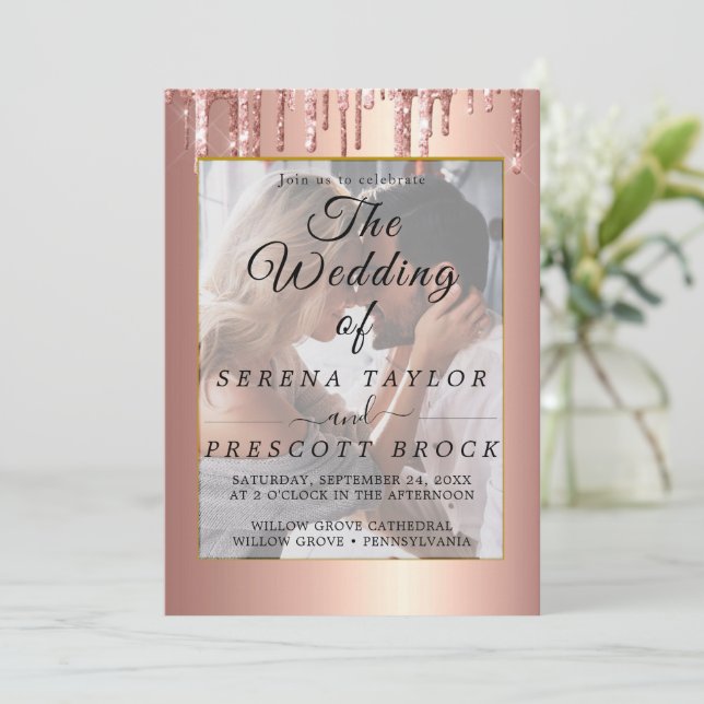 Glitzer Tropfen Vellum Overlay Einladung zur Hochz (Stehend Vorderseite)