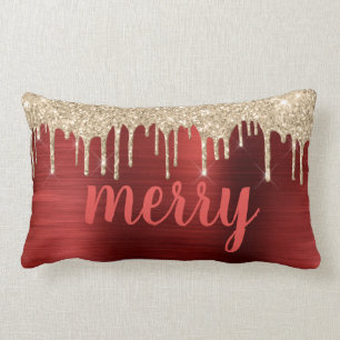 Glitzer Tropfen Weihnachten Rote Metallische Typog Lendenkissen