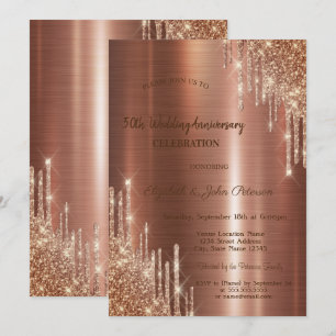 Glitzer Tropfens Brown Metallic Hochzeitstag Einladung