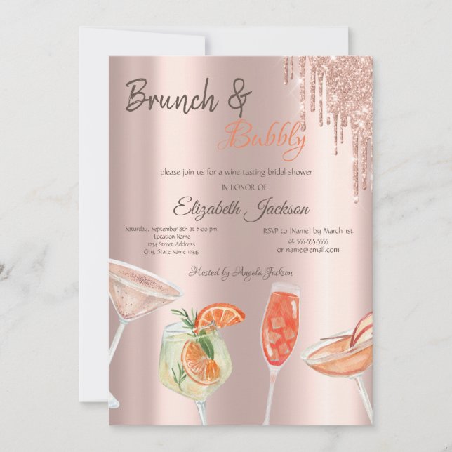 Glitzer Tropfens Cocktails Brunch & Bubbly Einladung (Vorderseite)