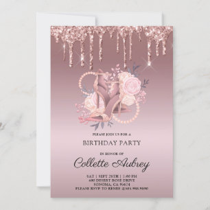 Glitzer Tropfens Rose Gold Geburtstag Einladung