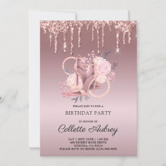 Glitzer Tropfens Rose Gold Geburtstag Einladung