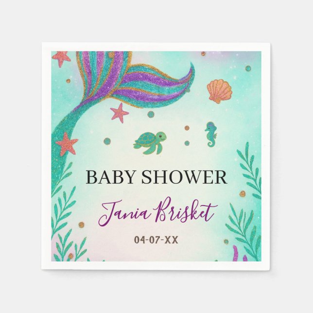 Glitzer Turquoise Mermaid Babydusche Serviette (Vorderseite)