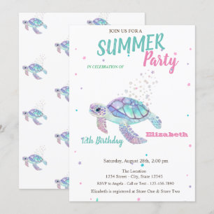 Glitzer Turtle Summer Geburtstag Einladung