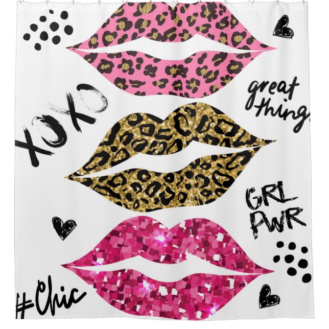 Glitzer-Typografie mit Lippenmuster Duschvorhang (Vorderseite)