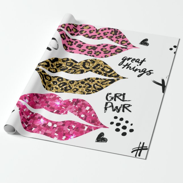 Glitzer-Typografie mit Lippenmuster Geschenkpapier (Ungerollt)