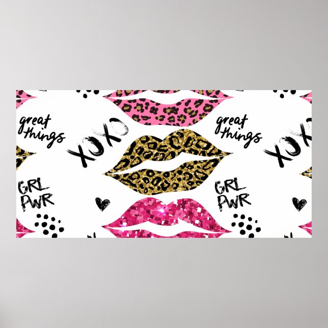 Glitzer-Typografie mit Lippenmuster Poster (Vorne)