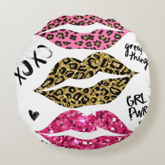 Glitzer-Typografie mit Lippenmuster Rundes Kissen