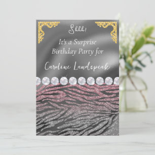Glitzer Überraschung Geburtstag Pink Silver Zebra Einladung