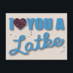 Glitzer und Latkes Chanukka Feiertagspostkarte<br><div class="desc">Digital,  die Chanukka-Spaßgrußkarte scrapbooking sind.   Spielen Sie mit Wörtern,  Glitterherzen und Anfängen,  um Sie zu sagen Liebe sie.</div>