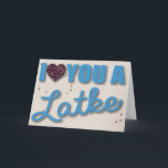 Glitzer und Latkes Hanukkah Feiertagskarte<br><div class="desc">Glitzer und Latkes Hanukkah Holiday Card - Eine lustige und liebevolle Grußkarte. Ideal für diesen besonderen Menschen in Ihrem Leben. Ein schlaues Spiel mit Worten. "Ich Liebe dir ein Latke". Mit Glitzer und Herzen zu Siegel das Geschäft.</div>