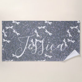 Glitzer und Libellen personalisierte Badetücher Strandtuch