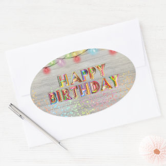Glitzer und Lights Happy Geburtstag Ovaler Aufkleber