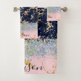 Glitzer und Marmor personalisiert Badhandtuch Set