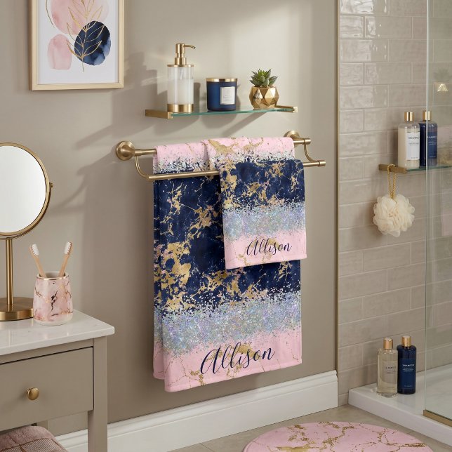 Glitzer und Marmor personalisiert Badhandtuch Set (Von Creator hochgeladen)