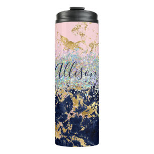 Glitzer und Marmor personalisiert Thermosbecher