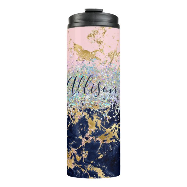 Glitzer und Marmor personalisiert Thermosbecher (Vorderseite)