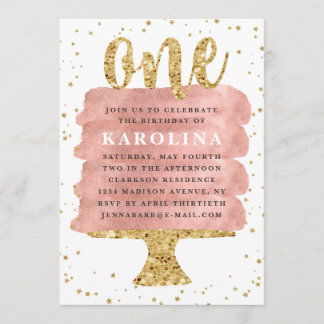 Glitzer und Rose Gold Cake Erstgeburt Einladung