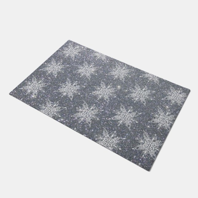 Glitzer und Schneeflocken Fußmatte (Schrägansicht)