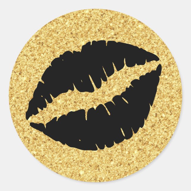Glitzer und Schwarze Lippen Runder Aufkleber (Vorderseite)