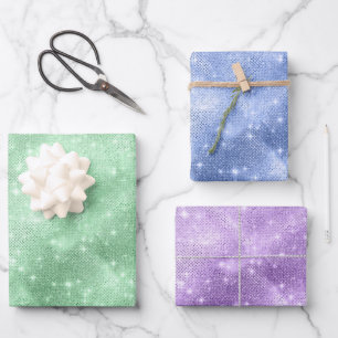 Glitzer und Shine Green/Blue/Violet ID671 Geschenkpapier Set