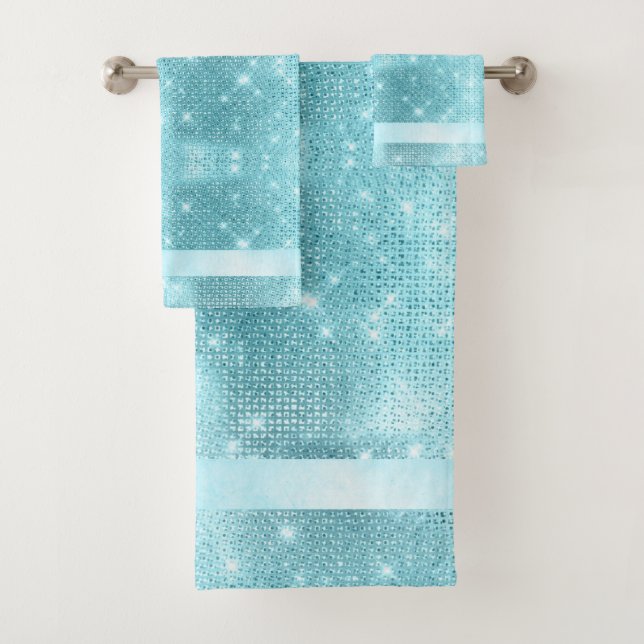 Glitzer und Shine Muster Aquamarin ID671 Badhandtuch Set (Insitu)