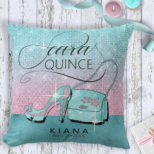 Glitzer und Shine Quinceanera Aquamarin/Rosa ID701 Kissen