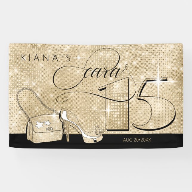 Glitzer und Shine Quinceanera Black/Gold Hor ID701 Banner (Horizontal)
