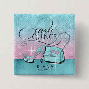 Glitzer und Shine Quinceanera V2 Aquamarin/rosa ID Button