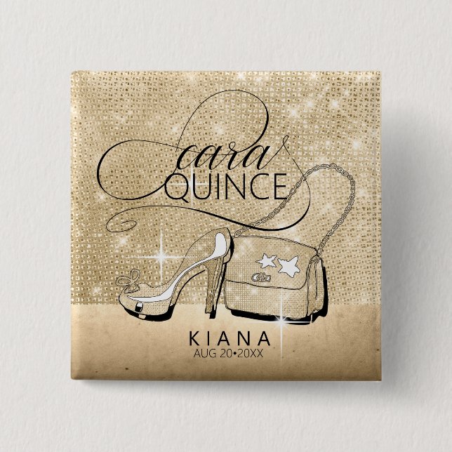 Glitzer und Shine Quinceanera V2 Gold ID701 Button (Vorderseite)