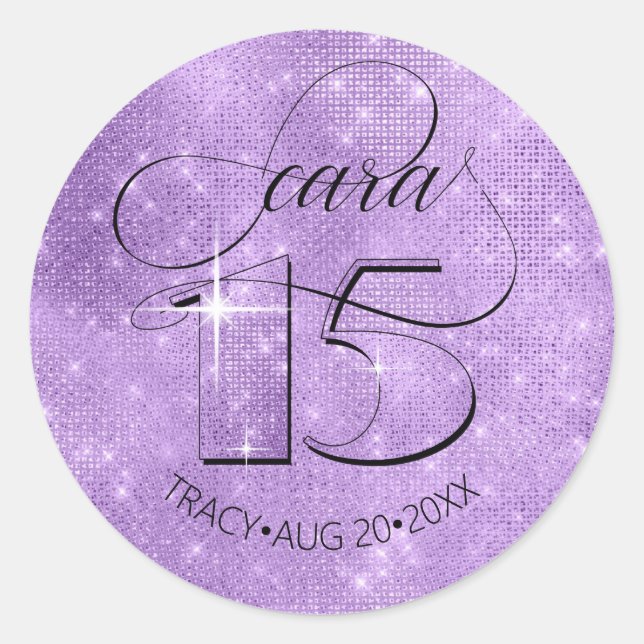 Glitzer und Shine Quinceanera Violet ID701 Runder Aufkleber (Vorderseite)