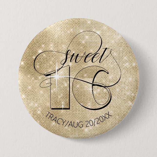 Glitzer und Shine Sweet 16 Gold ID675 Button (Vorderseite)