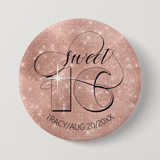 Glitzer und Shine Sweet 16 Rose Gold ID675 Button (Vorderseite)