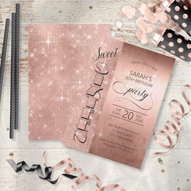 Glitzer und Shine Sweet 16 Rose Gold ID675 Einladung (Von Creator hochgeladen)