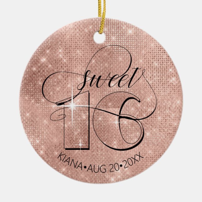 Glitzer und Shine Sweet 16 Rose Gold ID675 Keramik Ornament (Vorne)