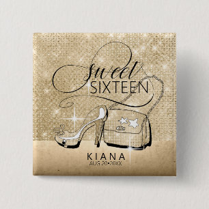 Glitzer und Shine Sweet 16 V2 Gold ID675 Button