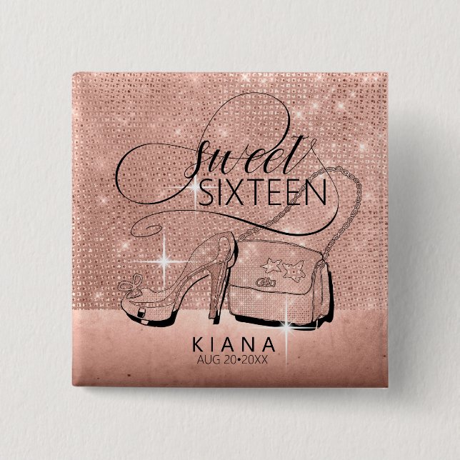 Glitzer und Shine Sweet 16 V2 Rose Gold ID675 Button (Vorderseite)
